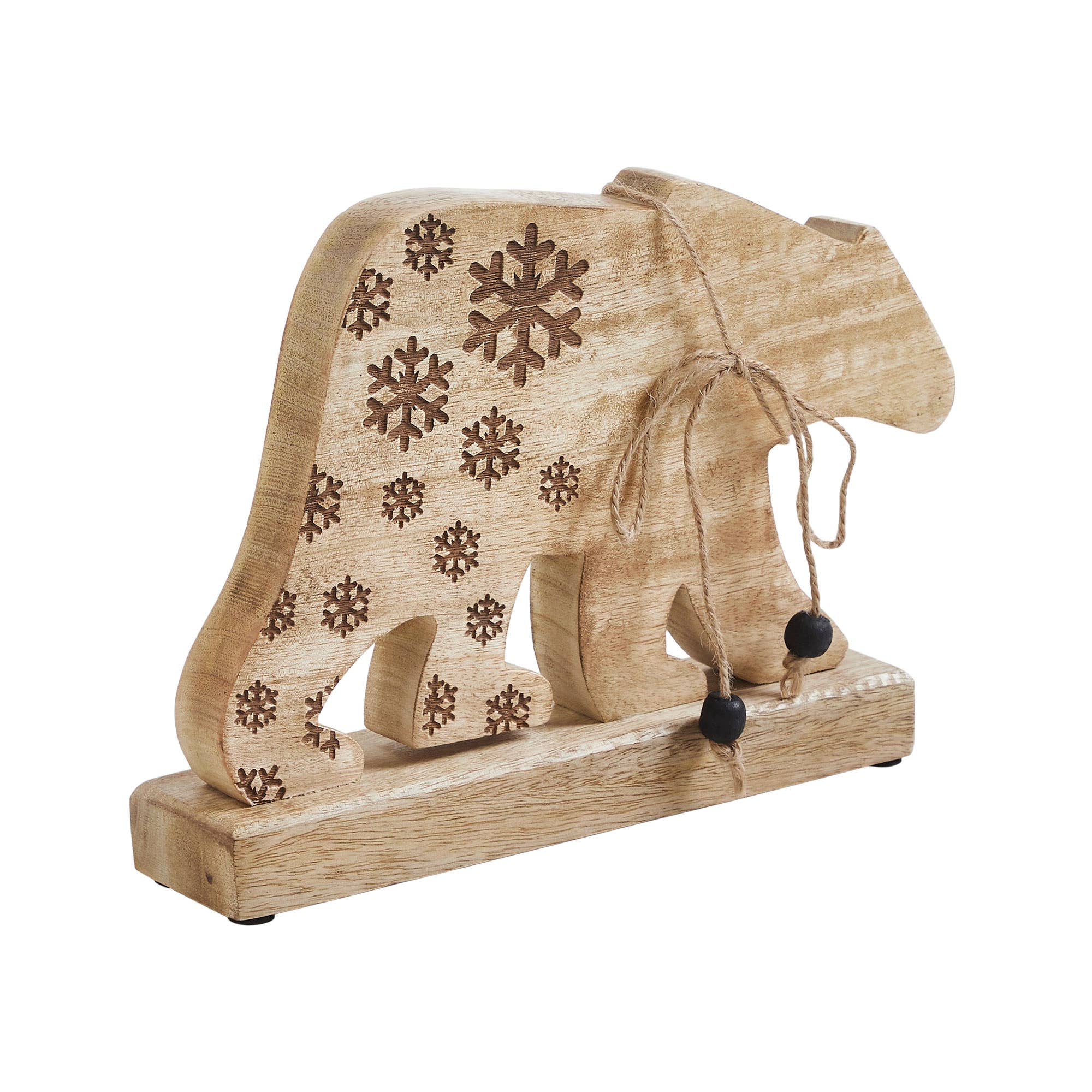 Natural Wooden Snowflake Bear 7x10x2