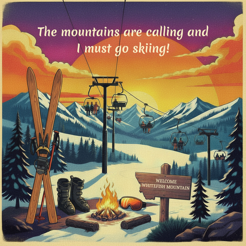 Whitefish Mountain Montana Ski Inspired Magnet