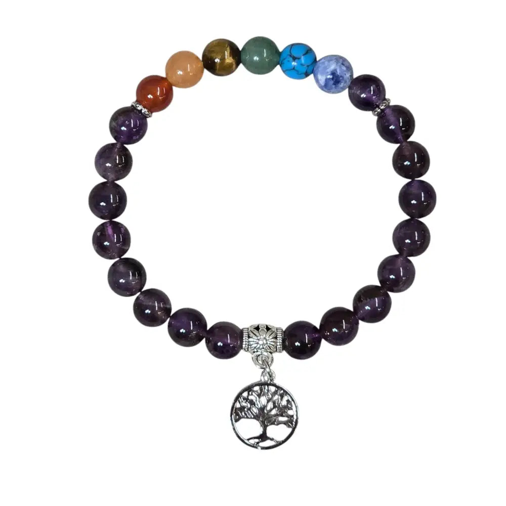 Amethyst Chakra Bracelet with Tree of Life Pendant