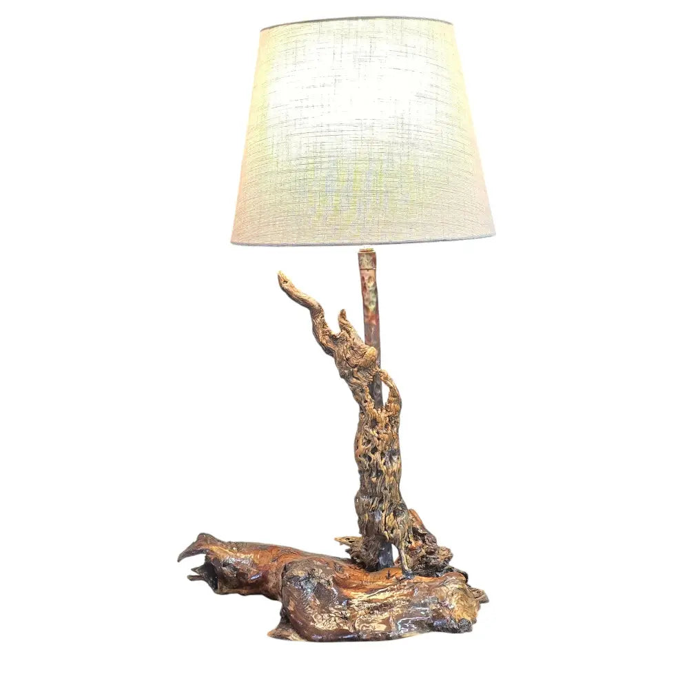 Artisan Crafted Handmade Rustic Lamp with Hammered Copper Accent Driftwood
