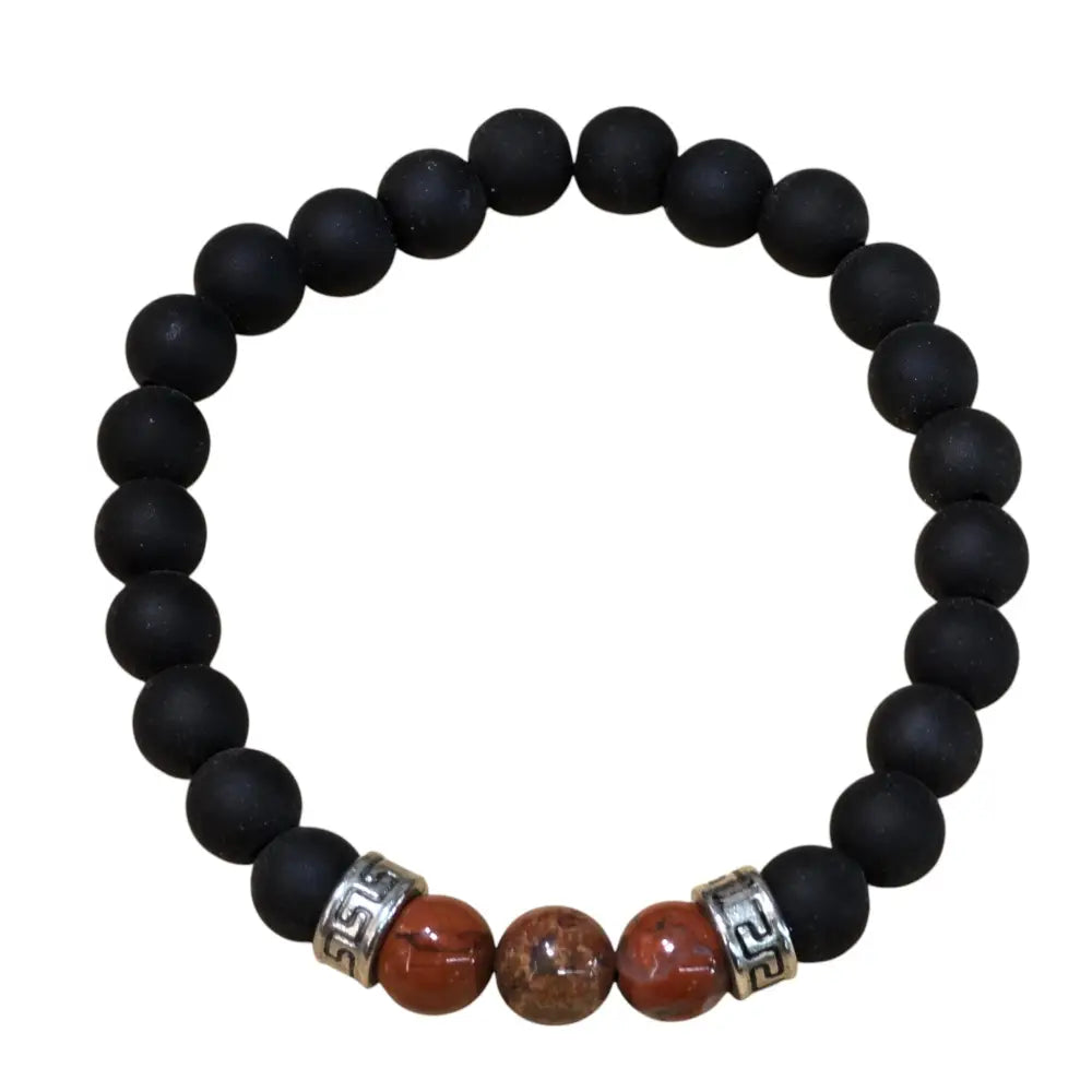 Black Beads Accented by Natural Red Stone Beaded Bracelet