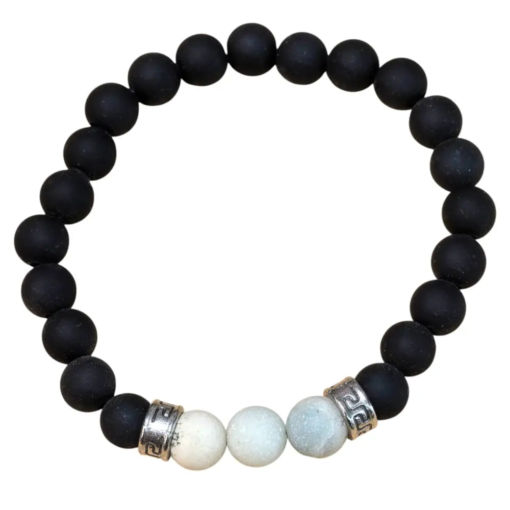 Black Beads Accented by Natural Stone Beaded Bracelet