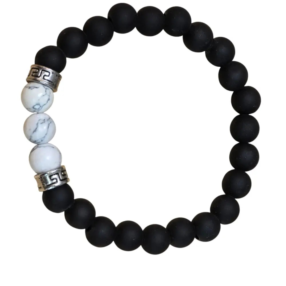 Black Beads Accented by Natural White Stone Beaded Bracelet