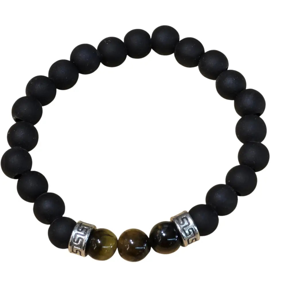 Black Beads Accented by Tiger Eye Stone Beaded Bracelet