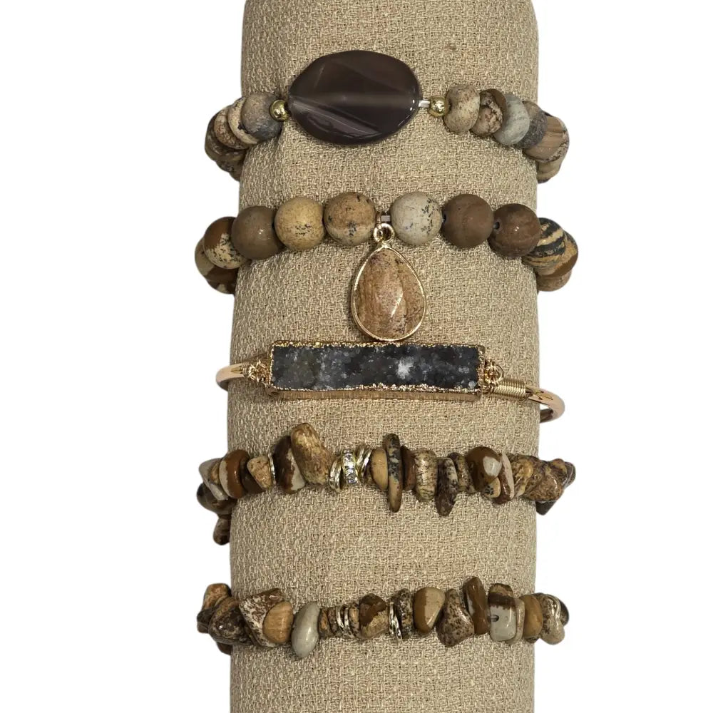 Boho 5 Piece Natural Stone Bracelet Collection Bracelet