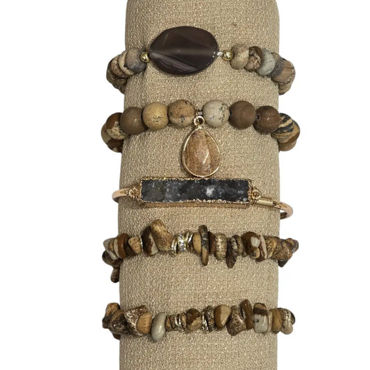 Boho 5 Piece Natural Stone Bracelet Collection Bracelet
