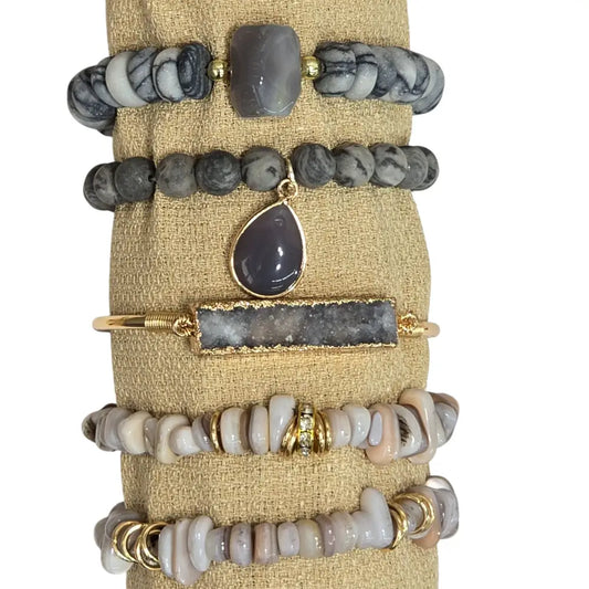 Boho 5 Piece Natural Stone Bracelet Collection Bracelet