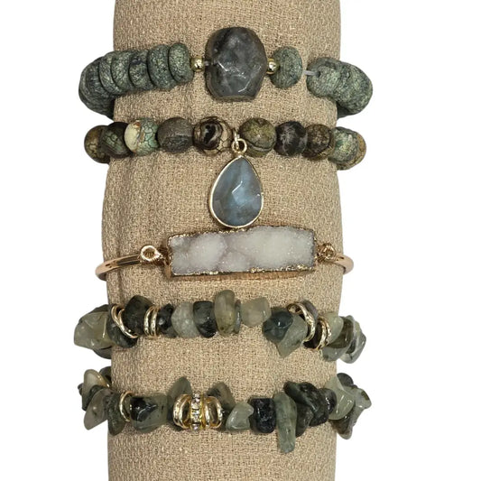 Boho 5 Piece Natural Stone Bracelet Collection Bracelet