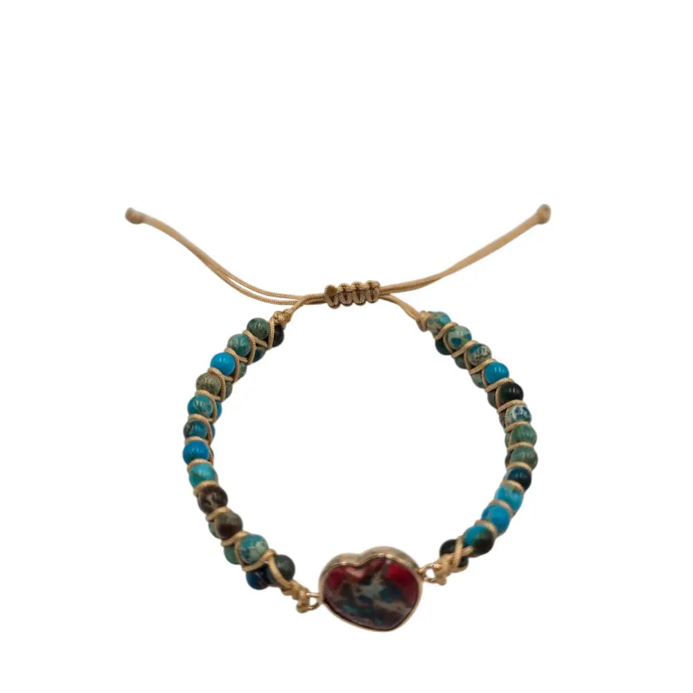 Boho Heart Stone Beaded Adjustable Bracelet Blue Emperor Stone