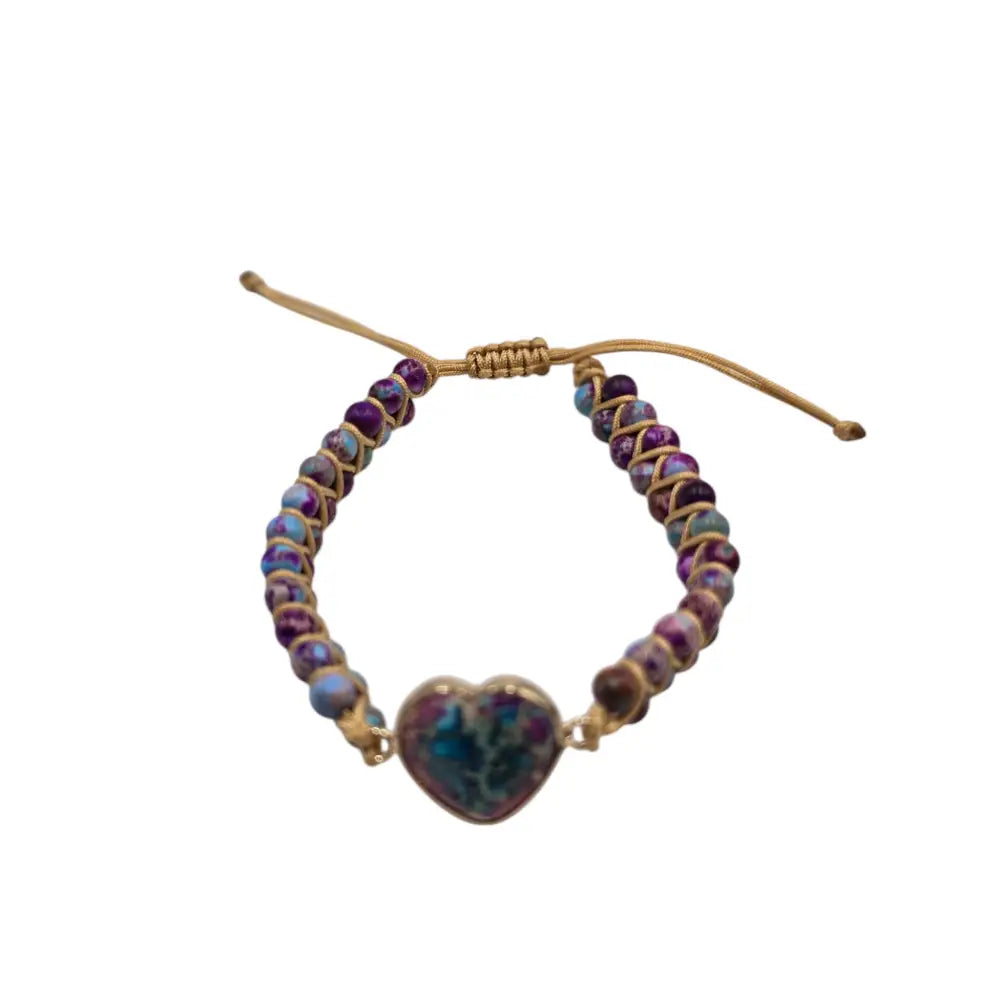 Boho Heart Stone Beaded Adjustable Bracelet Purple Emperor Stone