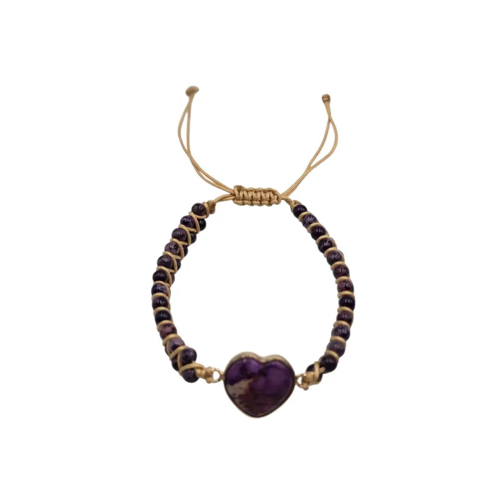 Boho Heart Stone Beaded Adjustable Bracelet Purple Sea Sediment