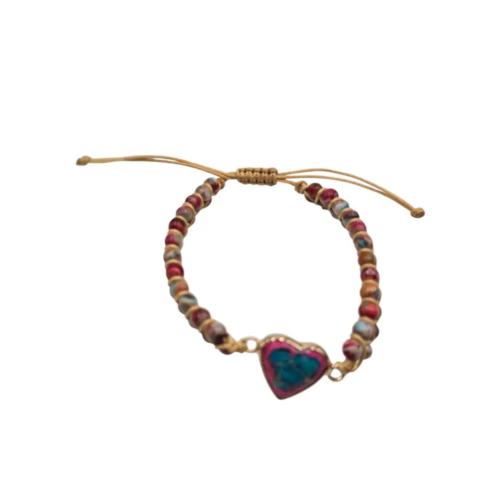 Boho Heart Stone Beaded Adjustable Bracelet Red Emperor Stone