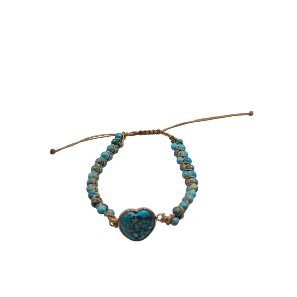 Boho Heart Stone Beaded Adjustable Bracelet Turquoise