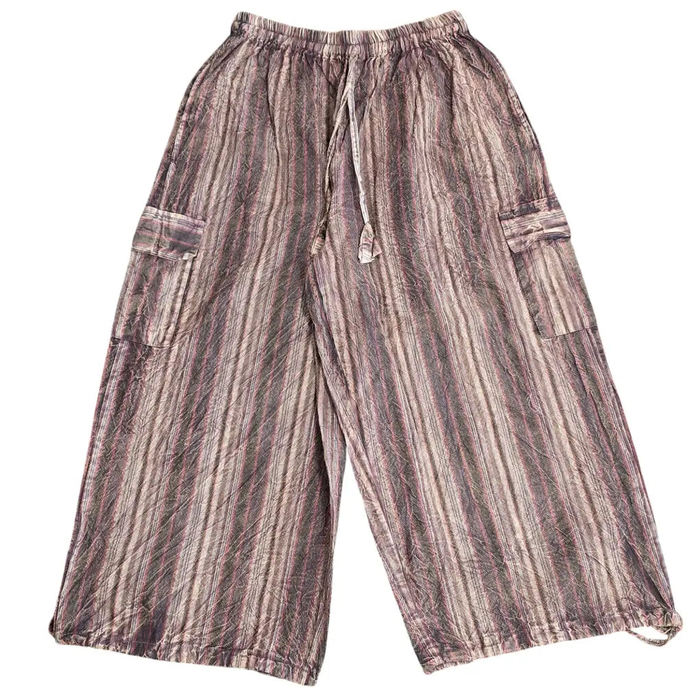 Boho Hippie Handmade Casual Coral Cotton Stripe Pants