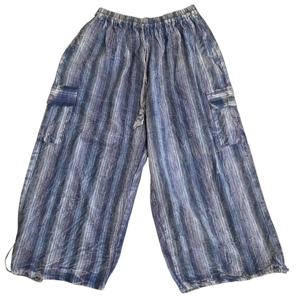 Boho Hippie Handmade Casual Dark Blue Cotton Stripe Pants
