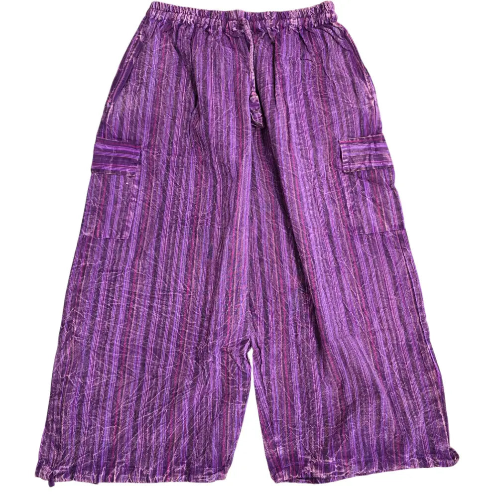 Boho Hippie Handmade Casual Dark Purple Cotton Stripe Pants