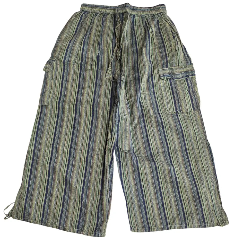 Boho Hippie Handmade Casual Green Cotton Stripe Pants