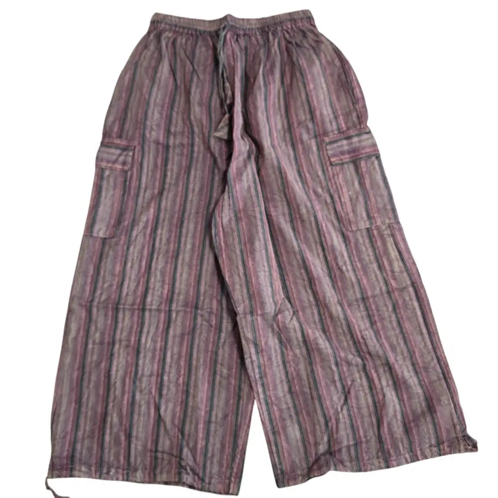 Boho Hippie Handmade Casual Mauve Cotton Stripe Pants