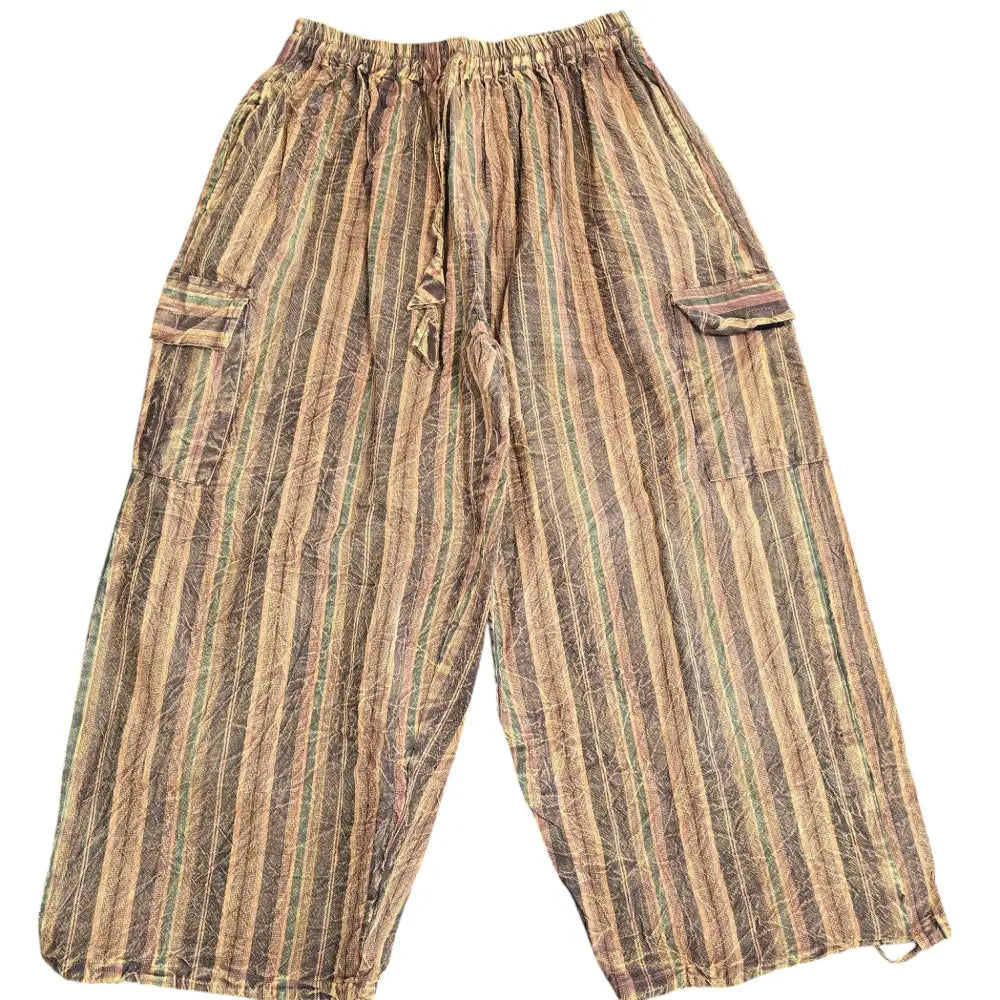 Boho Hippie Handmade Casual Yellow Cotton Stripe Pants
