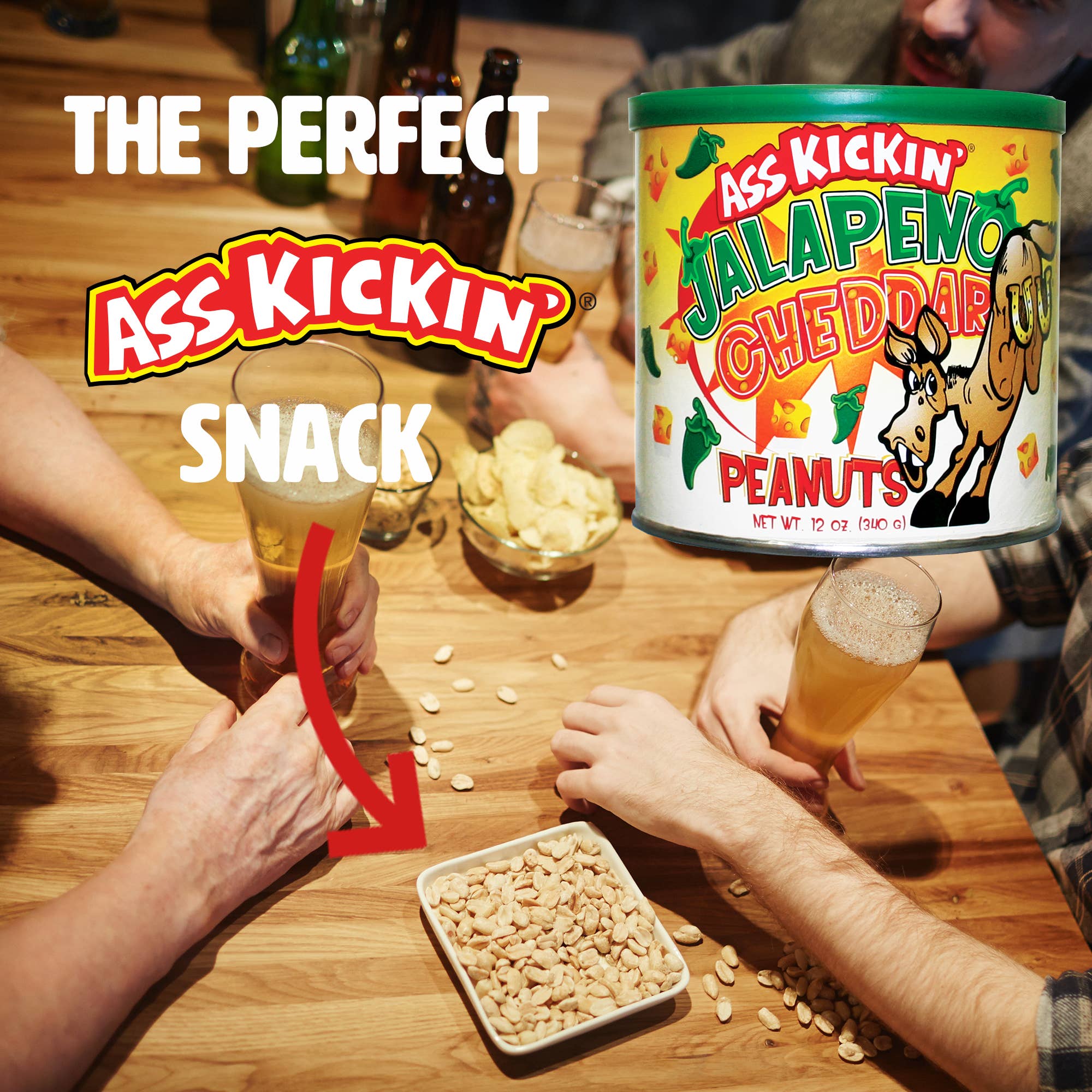 Ass Kickin’ Jalapeno Cheddar Peanuts:  12oz. Can