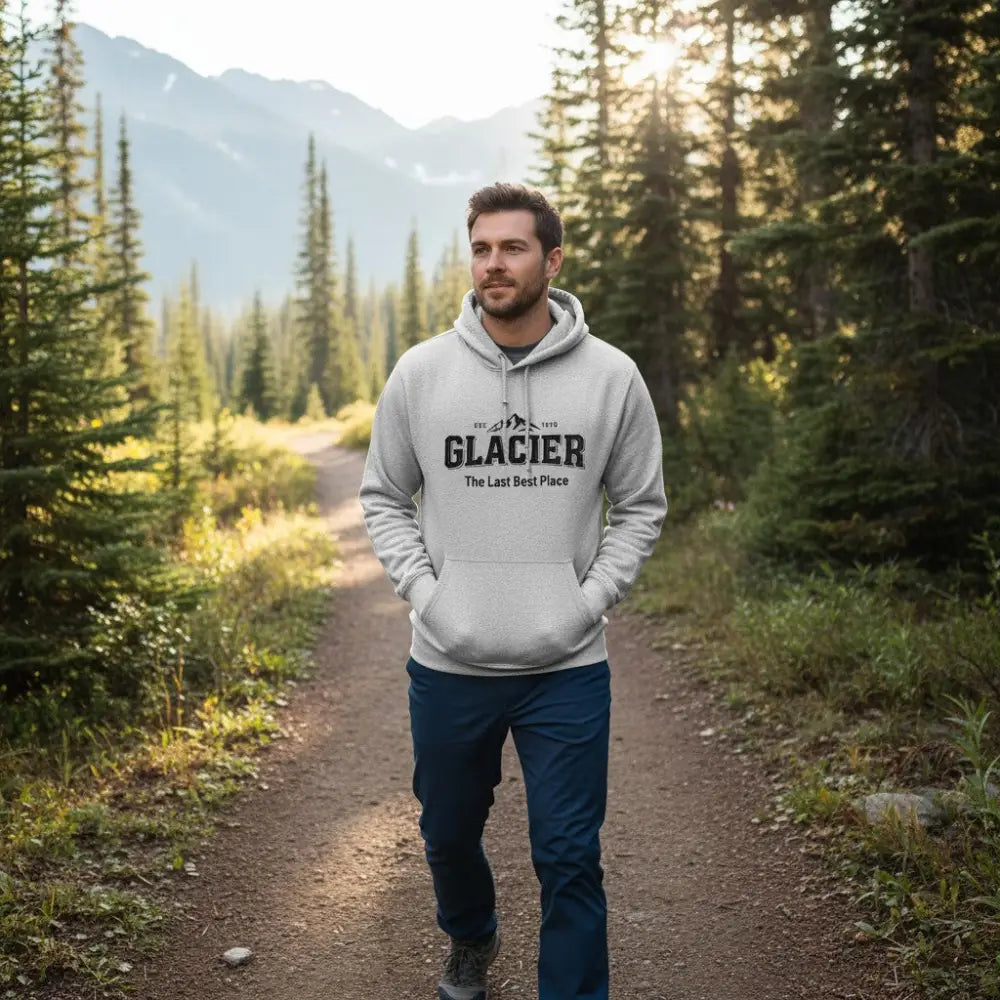 Glacier Est 1910 The Last Best Place Mountain Design Hooded Sweatshirt