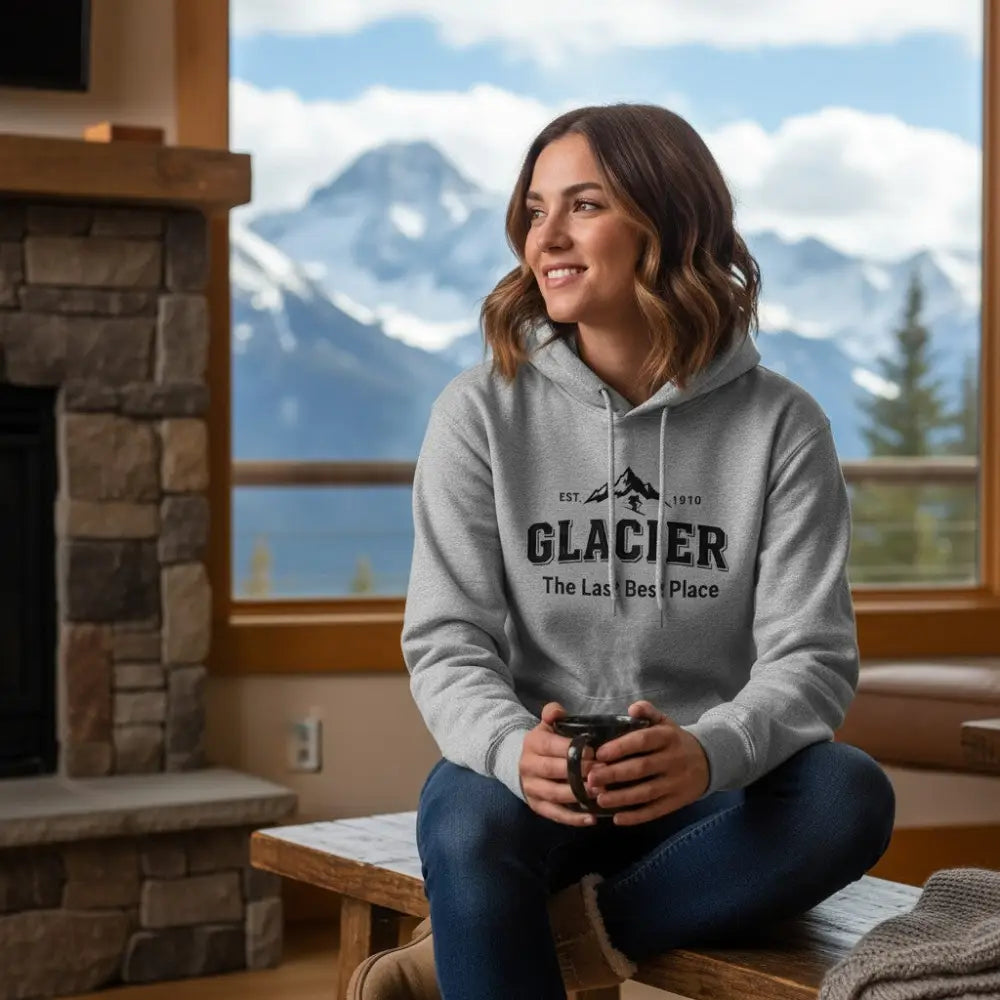 Glacier The Last Best Place Est. 1910 Ski Design Hooded Sweatshirt