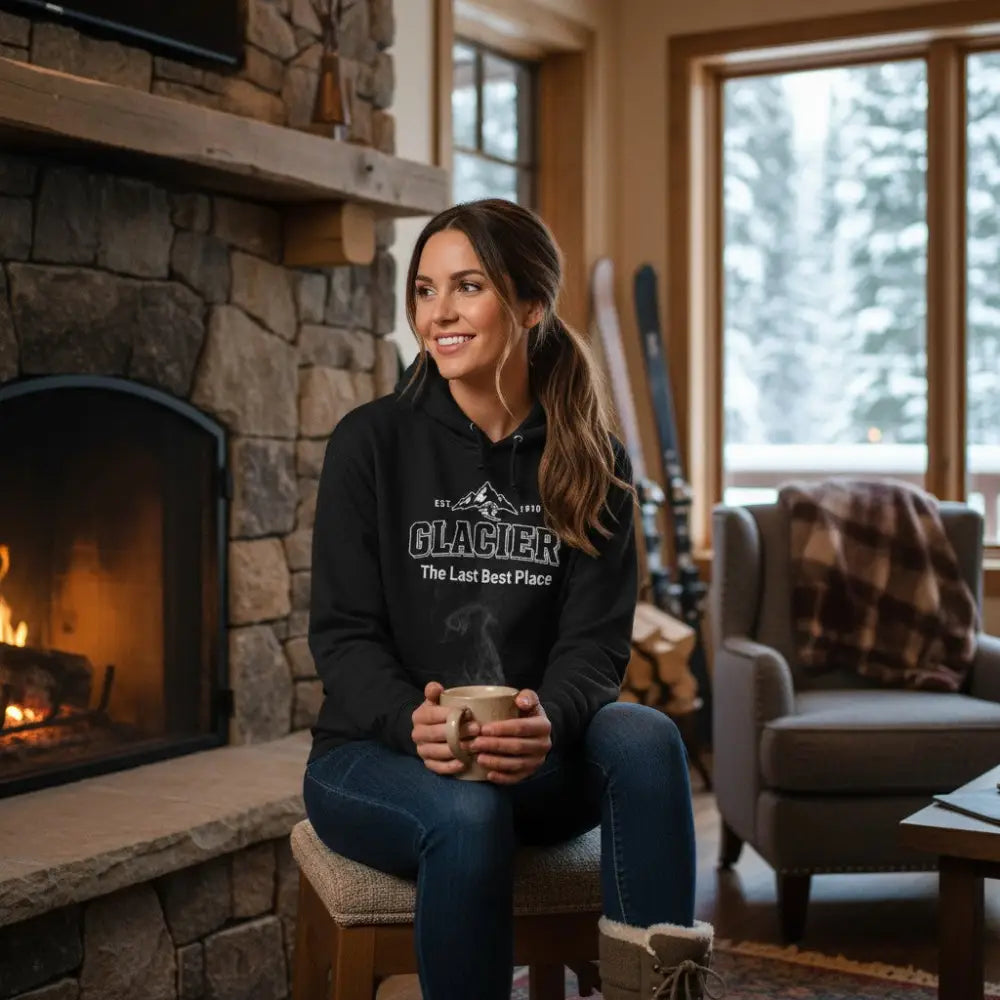 Glacier The Last Best Place Est. 1910 Ski Design Hooded Sweatshirt