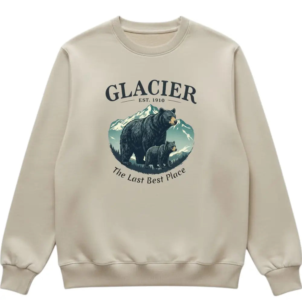 Glacier The Last Best Place Inspired Sweatshirt Woodland Bear + Cub