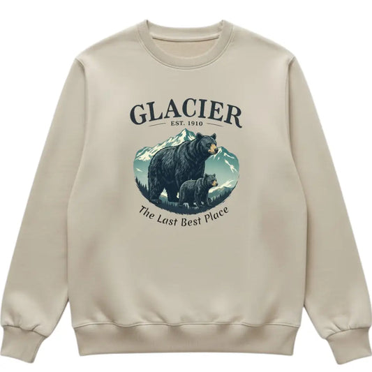 Glacier The Last Best Place Inspired Sweatshirt Woodland Bear + Cub
