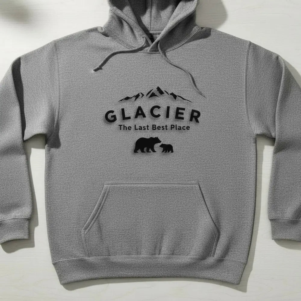 Glacier The Last Best Place Mama Bear and Cub Mountain Design Hooded Sweatshirt