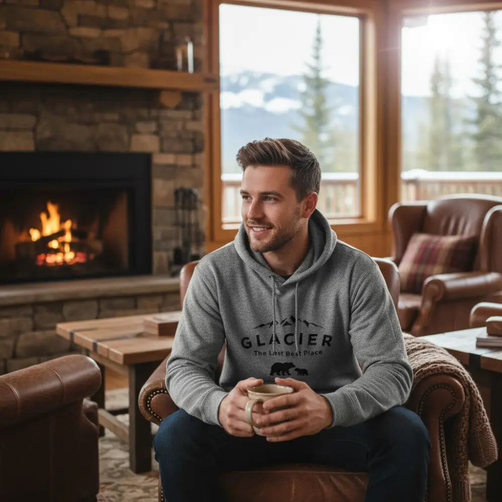 Glacier The Last Best Place Mama Bear and Cub Mountain Design Hooded Sweatshirt