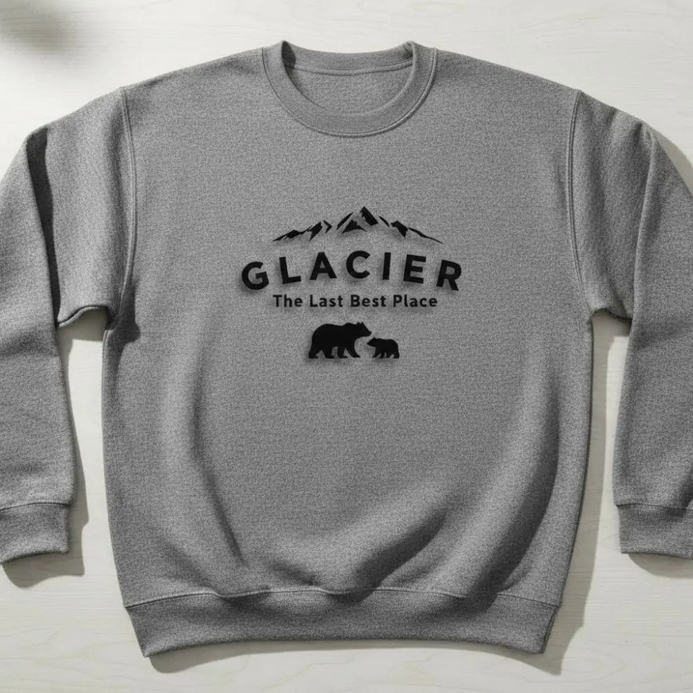 Glacier The Last Best Place Mama Bear and Cub Mountain Design Sweatshirt