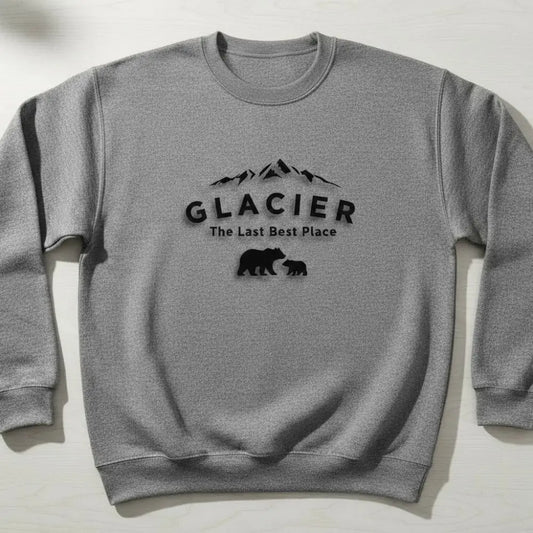 Glacier The Last Best Place Mama Bear and Cub Mountain Design Sweatshirt