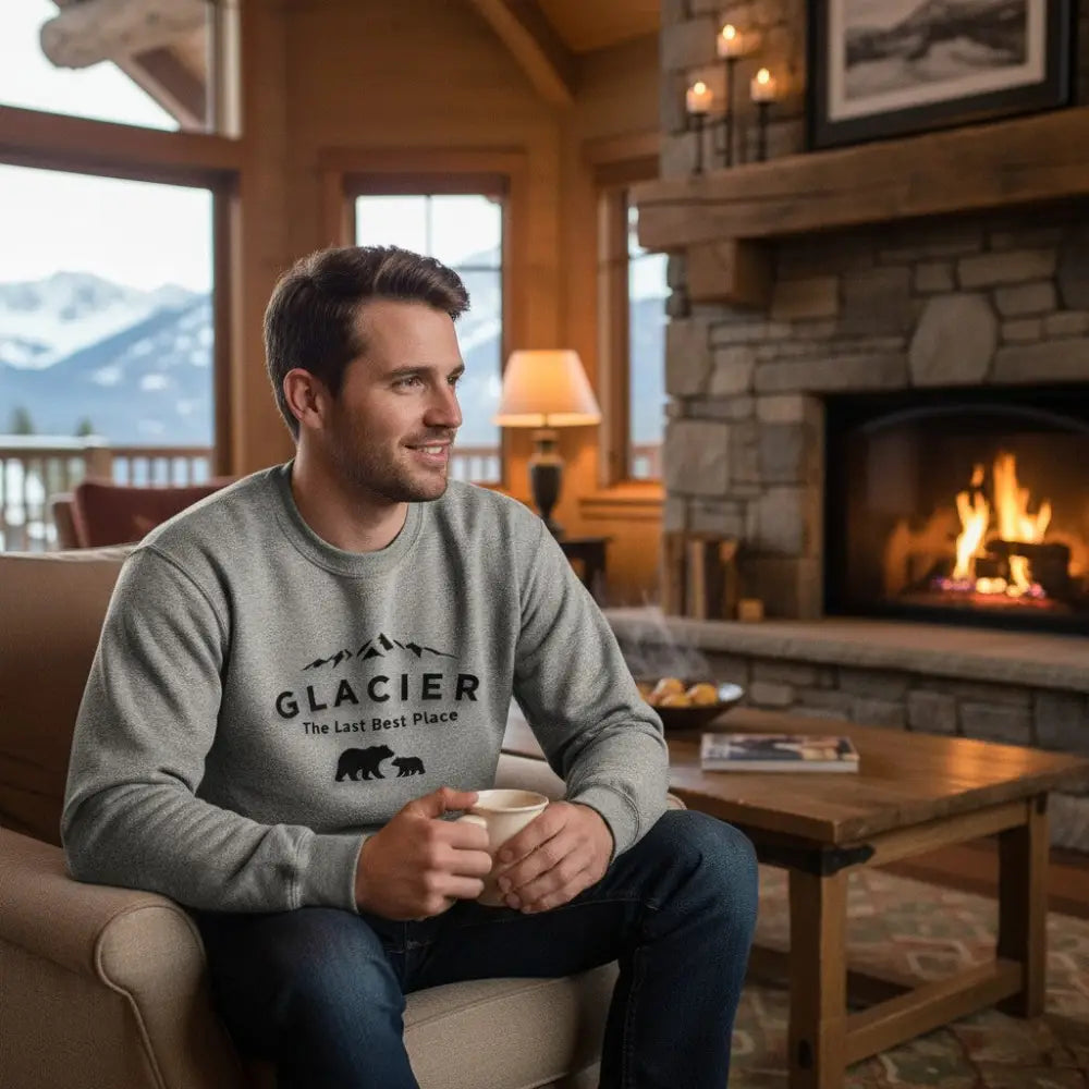 Glacier The Last Best Place Mama Bear and Cub Mountain Design Sweatshirt
