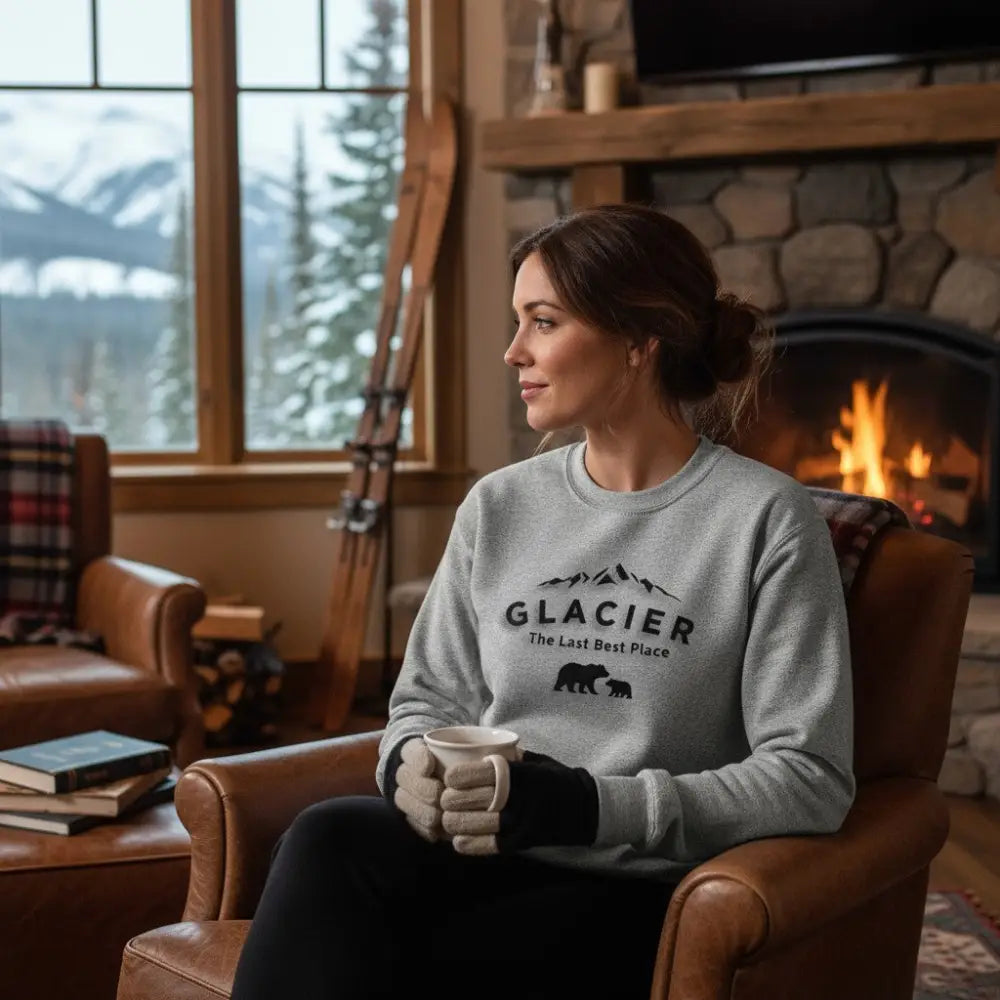 Glacier The Last Best Place Mama Bear and Cub Mountain Design Sweatshirt