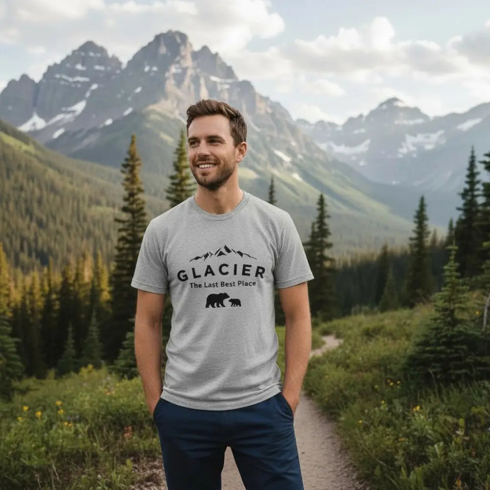 Glacier The Last Best Place Mama Bear and Cub Mountain Design T-Shirt