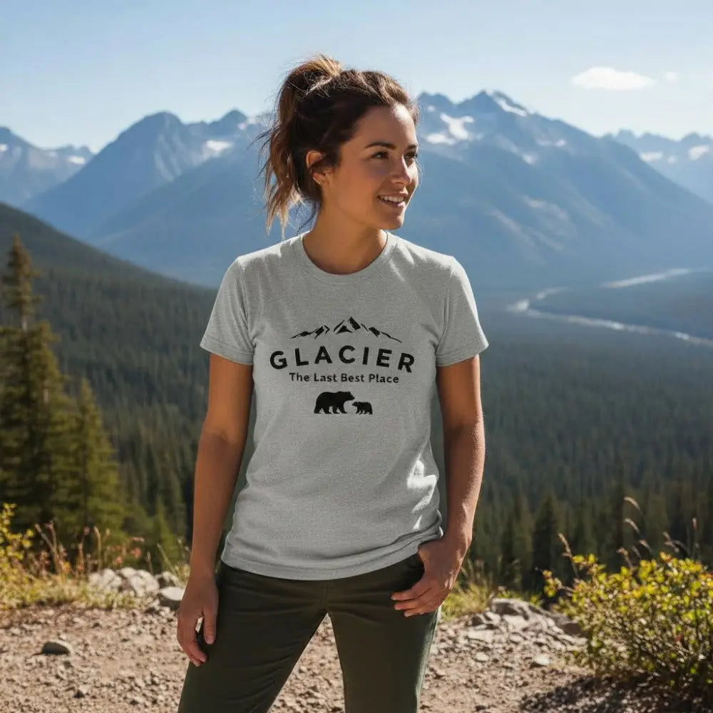 Glacier The Last Best Place Mama Bear and Cub Mountain Design T-Shirt