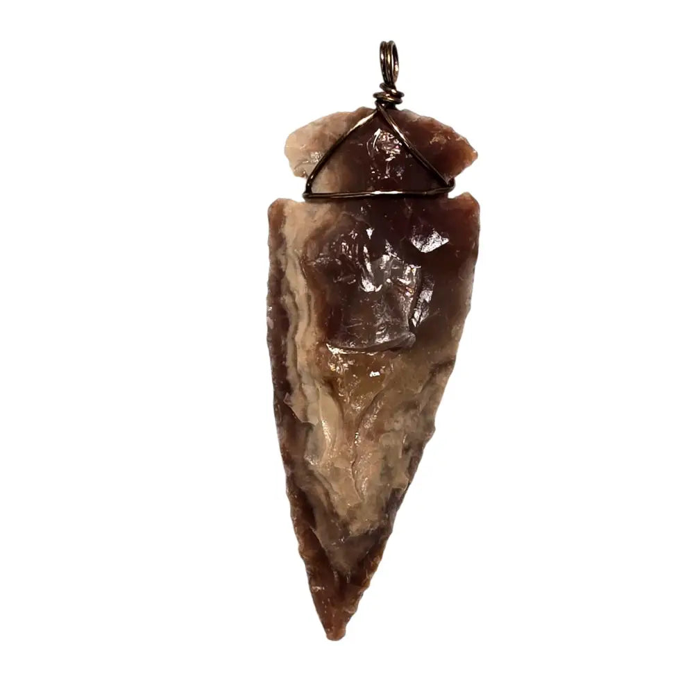 Hand Carved Polished Jasper Stone Wire Wrapped Arrowhead Pendant
