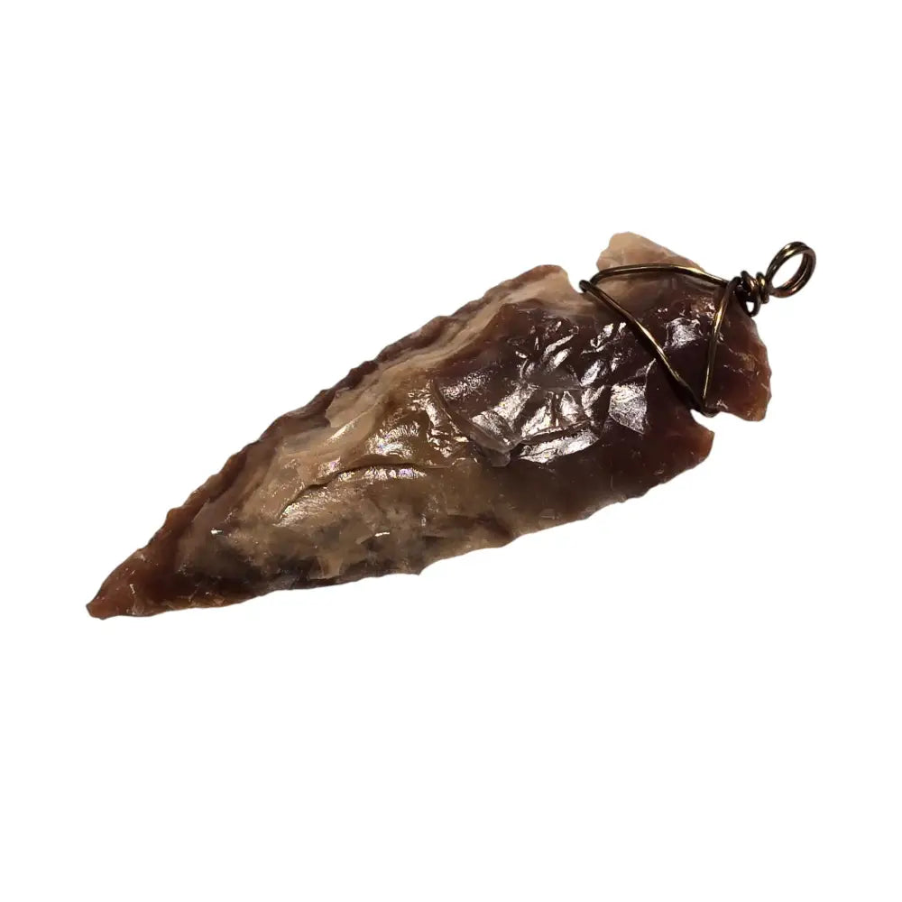 Hand Carved Polished Jasper Stone Wire Wrapped Arrowhead Pendant
