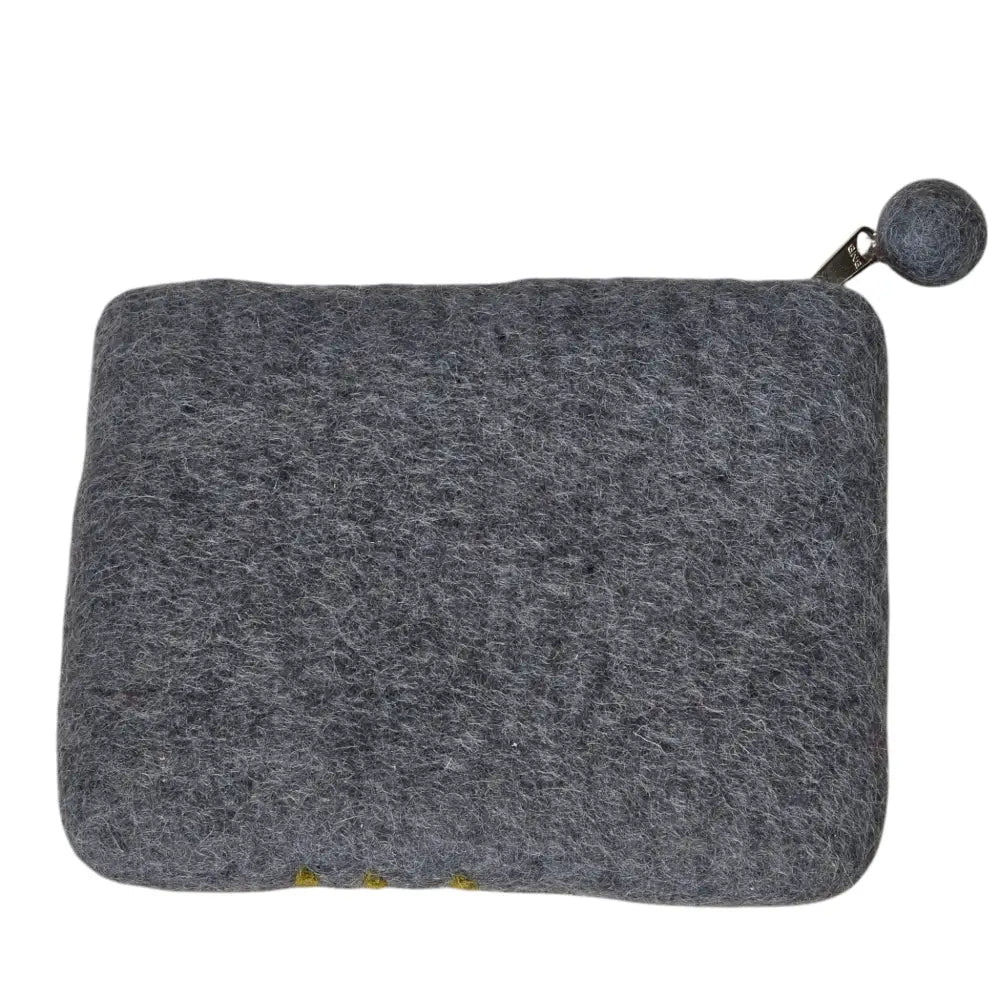 Hand Crafted Wool Felt Coin Purse Gray in Color Emblazoned with a Daisy Flower