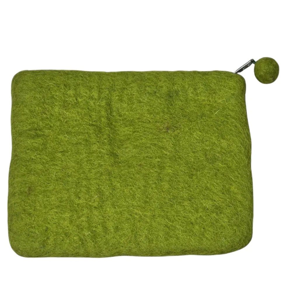 Hand Crafted Wool Felt Coin Purse Green in Color Emblazoned with a Butterfly