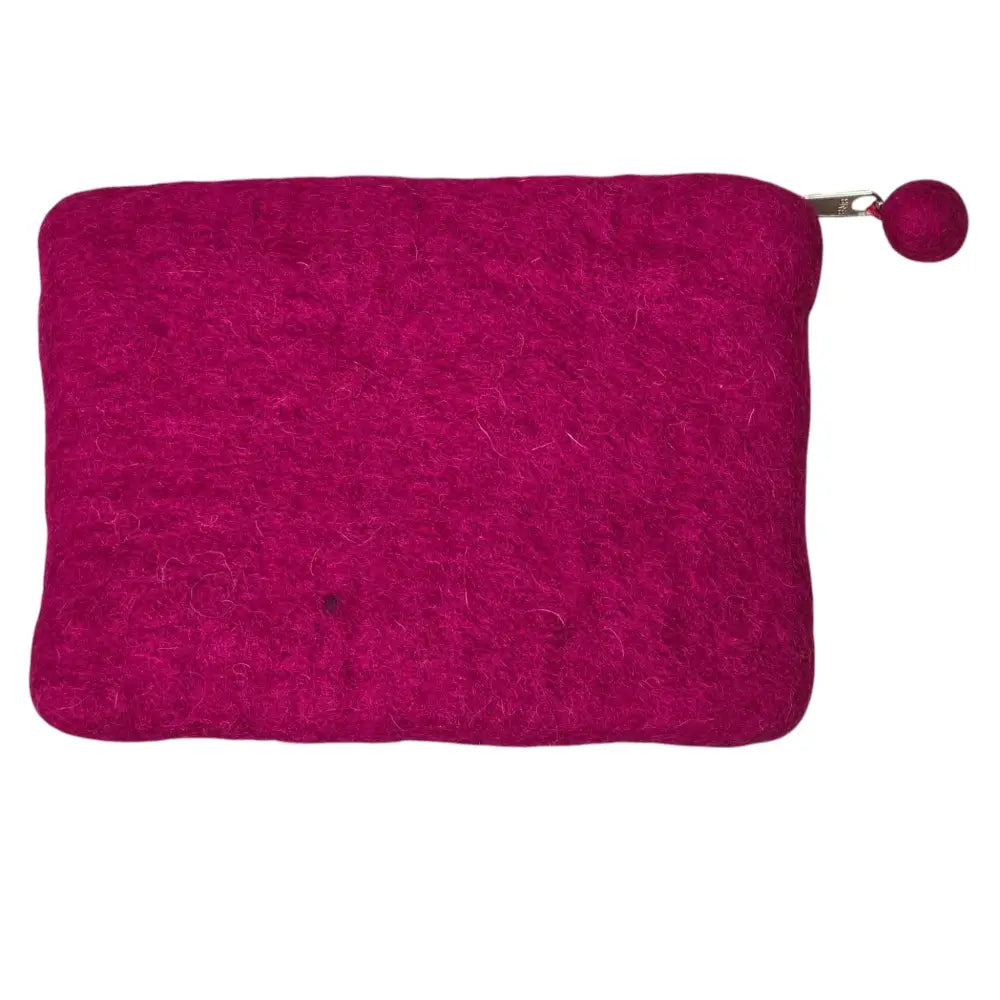 Hand Crafted Wool Felt Coin Purse Magenta in Color Emblazoned with a Butterfly