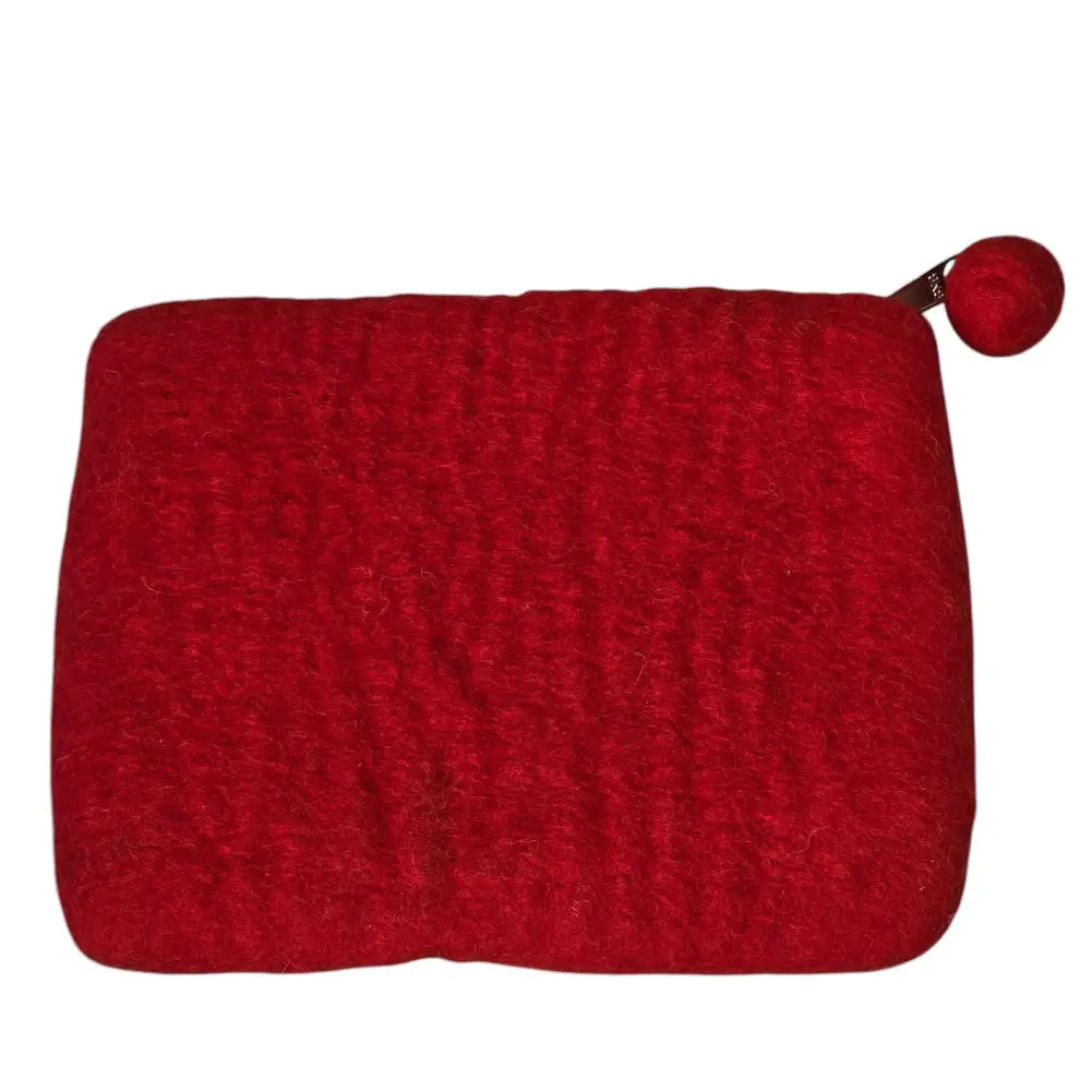 Hand Crafted Wool Felt Coin Purse Red in Color Emblazoned with a Daisy Flower