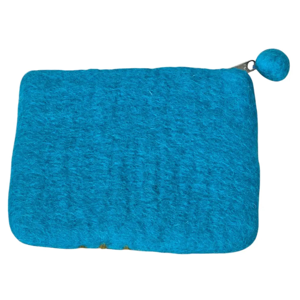 Hand Crafted Wool Felt Coin Purse Teal in Color Emblazoned with a Daisy Flower