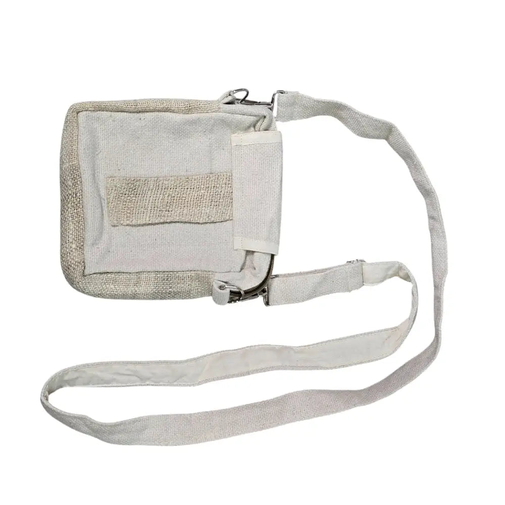 Hand Woven Hemp Small Crossbody Bad with 2 Zippered Compartments and Fold Over Flap