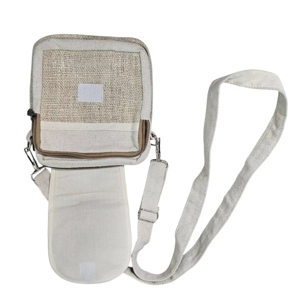 Hand Woven Hemp Small Crossbody Bad with 2 Zippered Compartments and Fold Over Flap