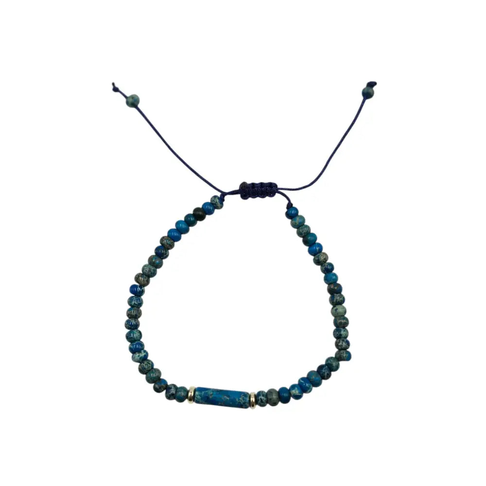 Handcrafted Adjustable Natural Stone Beaded Boho Bracelet Blue Sea Sediment