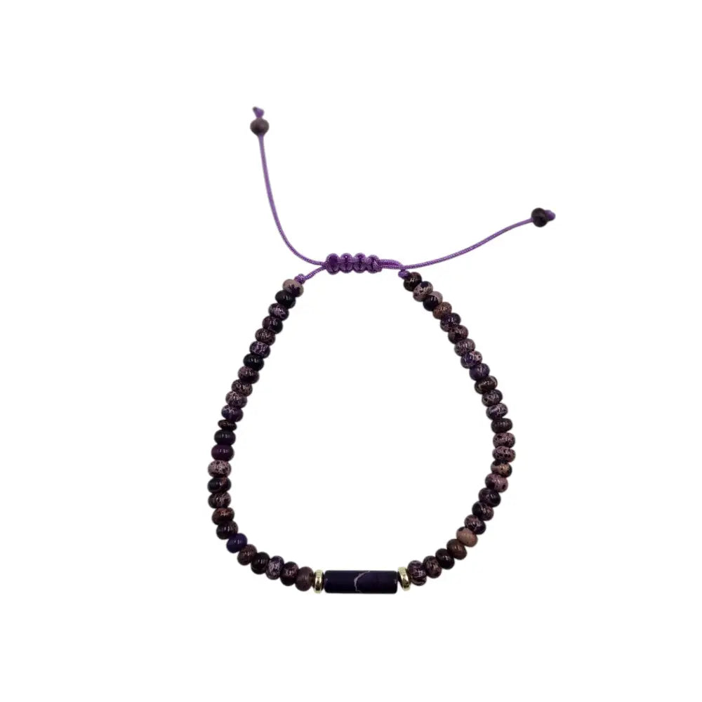 Handcrafted Adjustable Natural Stone Beaded Boho Bracelet Purple Sea Sediment