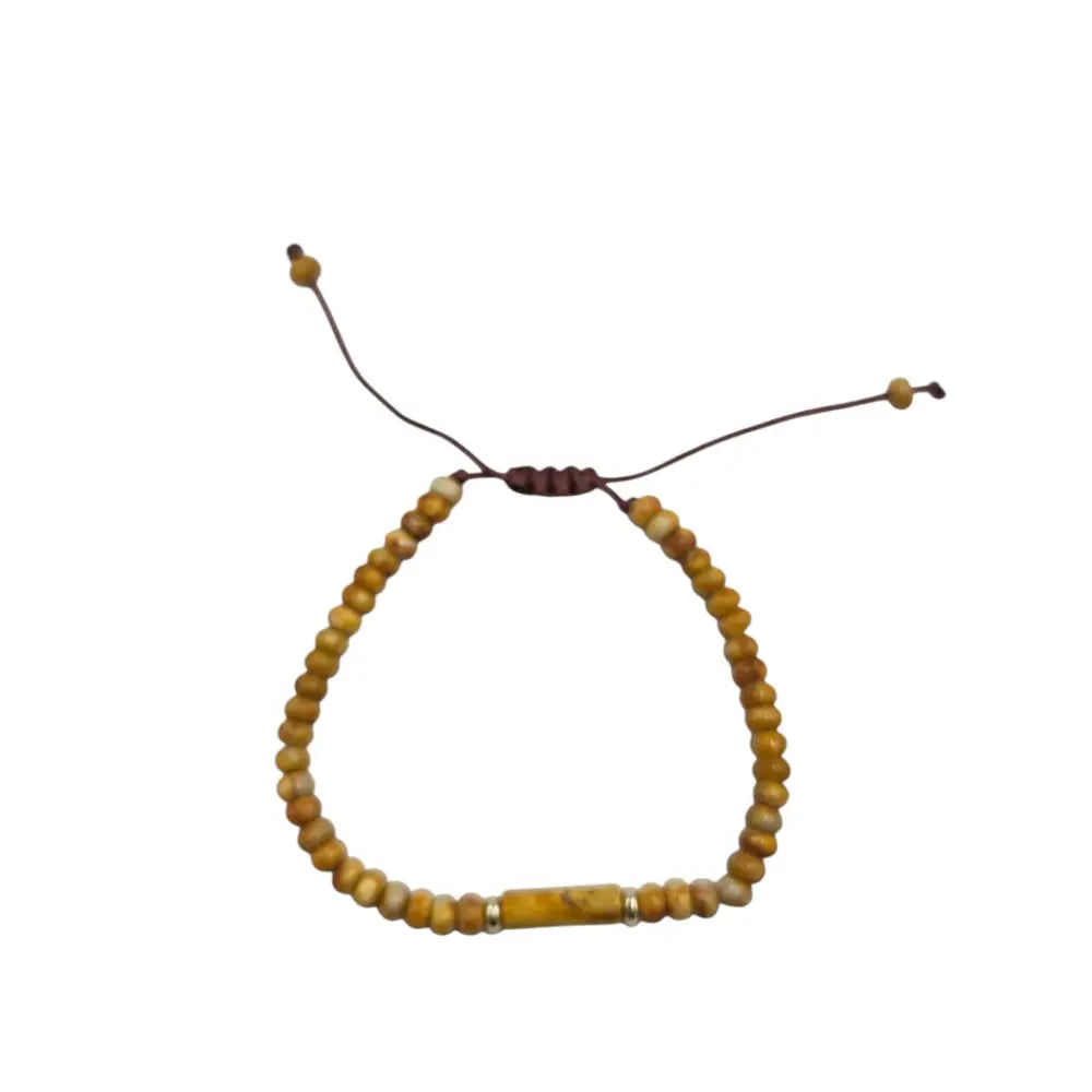 Handcrafted Adjustable Natural Stone Beaded Boho Bracelet Yellow Sea Sediment