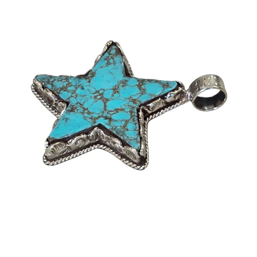 Handcrafted African Turquoise Star Pendant with a Tibetan Silver Design